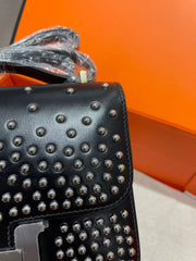 CONSTANCE CLOUTÉ BLACK BOX 24 IN BLACK CALFSKIN PALLADIUM HARDWARE