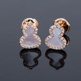 WULU MOP DIAMOND PINK GOLD STUD EARRINGS