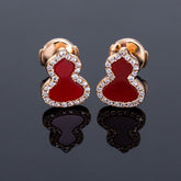 WULU CARNELIAN DIAMOND PINK GOLD STUD EARRINGS