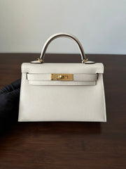 HM KELLY MINI 19 WHITE EPSOM GOLD HARDWARE