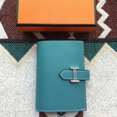 BEARN COMPACT WALLET 12 IN TEAL BLUE EPSOM LEATHER