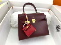 KELLY MINI 20 BAG IN WINE RED SMOOTH CALFSKIN WITH GOLD HARDWARE