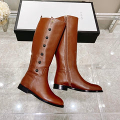 GG CLASSIC KNEE HIGH BOOTS IN BRONZE BROWN IMPORTED CALFSKIN