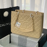 CHANEL 25S MEDALLION TOTE 33 CM IN BEIGE CAVIAR WITH GOLD HARDWARE