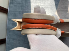 LAGRE WOODY TOTE BAG 45 IN BEIGE LINEN CANVAS BLACK WEBBING LOGO EMBROIDER ORANGE CALFSKIN