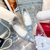 EFFLORESCENCE BALLERINAS IN SILVER CALFSKIN WITH FULLY EMBELLISHED CRYSTALS