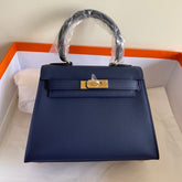 KELLY MINI 20 BAG IN NAVY BLUE CALFSKIN WITH GOLD HARDWARE