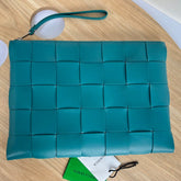 LARGE CASSETTE POUCH 35 IN LAGOON BLUE CALFSKIN