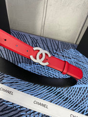 CHANEL 25S BELT 30 MM IN RED CALFSKIN WITH SILVER HARDWARE 615099