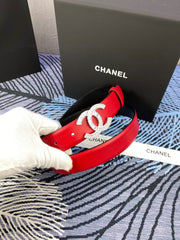 CHANEL 25S BELT 30 MM IN RED CALFSKIN WITH SILVER HARDWARE 615099