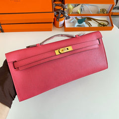 KELLY CUT 31 IN WATERMELON PINK CALFSKIN WITH GOLD HARDWARE