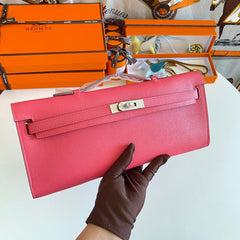 KELLY CUT 31 IN WATERMELON PINK CALFSKIN WITH SILVER HARDWARE