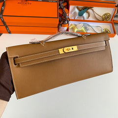KELLY CUT 31 IN BRONZE BROWN CALFSKIN WITH GOLD HARDWARE
