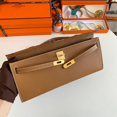 KELLY CUT 31 IN BRONZE BROWN CALFSKIN WITH GOLD HARDWARE
