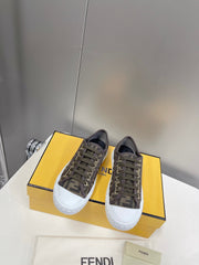 FENDI DOMINO MOTIF LOW-TOP SNEAKERS IN BROWN CANVAS
