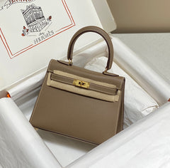 KELLY MINI 20 BAG IN MEDIUM BROWN CALFSKIN WITH GOLD HARDWARE