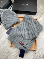 SET SCARF AND HAT IN DOVE GRAY WOOL AND RABBIT FUR 388993