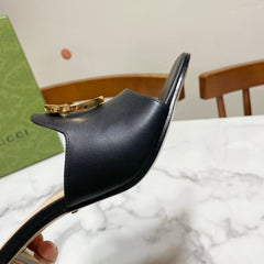 GG HIGH HEELS BLONDIE 75 IN BLACK LAMBSKIN WITH GOLD HARDWARE