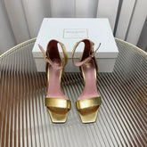 BALMAIN 25S B STRAP HIGH HEEL SANDALS 95MM IN GOLD CALFSKIN