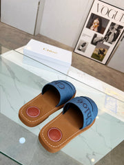 WOODY MULE IN COBALT BLUE DENIM WITH EMBROIDERED LOGO