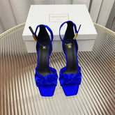 BALMAIN 25S KNOTTED HIGH HEELS 95MM IN DARK BLUE SATIN