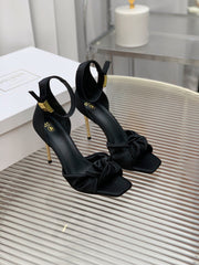 BALMAIN 25S KNOTTED HIGH HEELS 95MM IN BLACK SATIN