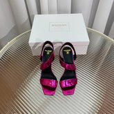 BALMAIN 25S HIGH HEEL SANDALS 95MM IN MAGENTA GLOSSY CALFSKIN