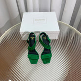 BALMAIN 25S HIGH HEEL SANDALS 95MM IN DARK GREEN SUEDE