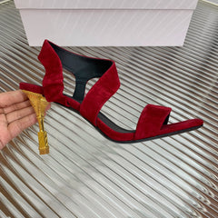 BALMAIN 25S HIGH HEEL SANDALS 95MM IN DARK CRIMSON SUEDE