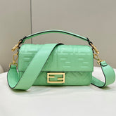 BAGUETTE WITH FF MOTIF 27 IN DE YORK GREEN SOFT LAMBSKIN GOLD HARDWARE