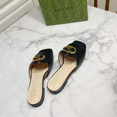 GUCCI 26S BLONDIE SLIPPERS IN BLACK CALFSKIN