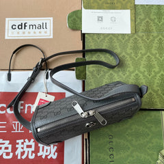 OPHIDIA MESSENGER BAG 35 IN GREY BLACK GG CALFSKIN