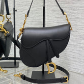 SADDLE BAG 24 IN BLACK CALFSKIN GOLD HARDWARE