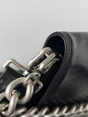 BB SOFT FLAP BAG 36 IN BLACK PEACH CALFSKIN SILVER HARDWARE