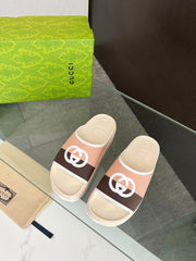 INTERLOCKING G SLIDE SANDAL IN WHITE CREAM MIX COLORFUL IMPORTED TPU