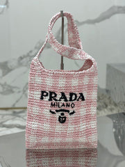 SMALL TOTE BAG 29 IN PINK MIX WHITE AND BLACK WOVEN RAFFIA