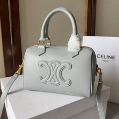 EMBOSSED CELINE TOP HANDLE BAG 20 IN GREY CALFSKIN