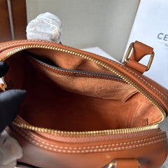 EMBOSSED CELINE TOP HANDLE BAG 20 IN BROWN CALFSKIN