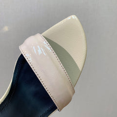 BALMAIN 25S SQUARE STRAP HIGH HEELS 100MM IN BEIGE PATENT CALFSKIN