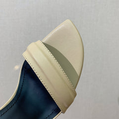 BALMAIN 25S SQUARE STRAP HIGH HEELS 100MM IN BEIGE GRAY CALFSKIN