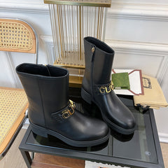 GG CLASSIC LOGO ANKLE BOOTS IN BLACK CALFSKIN