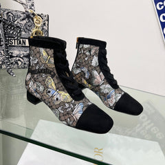 DIOR 25S NAUGHTILY-D ANKLE BOOTS 35 MM IN BLACK MESH TULLE AND SUEDE STYLE 3