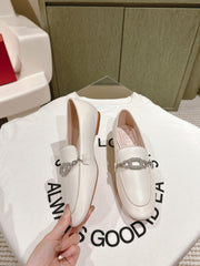 STRASS CHAIN LOAFERS IN WHITE CALFSKIN WITH CRYSTAL CHAIN DETAIL