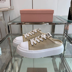 Mule Shoes Khaki And White Canvas