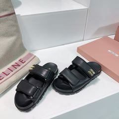 Slippers Black Sheepskin With Stylized Straps