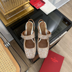 MARY-JANE VLOGO LOCKER SLINGBACK PUMPS CHOCOLATE BROWN SHEEPSKIN WITH 60MM CRYSTALS