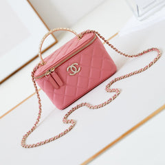 CHANEL 25S MINI VANITY BAG 16 CM IN PEACHY PINK LAMBSKIN WITH CRYSTAL-EMBELLISHED CC LOGO