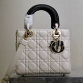 LADY BAG 20 IN WHITE QUILTED MACROCANNAGE CALFSKIN BLACK STRAP