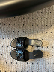 CLEMENCE MULE IN BLACK LAMBSKIN AND PATENT CALFSKIN