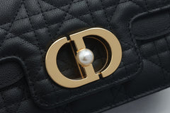 JOLIE TOP HANDLE BAG 19 IN BLACK CANNAGE CALFSKIN